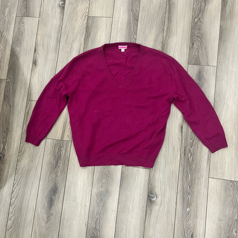 J Crew Cashmere V-Neck Sweater - Deep Pink